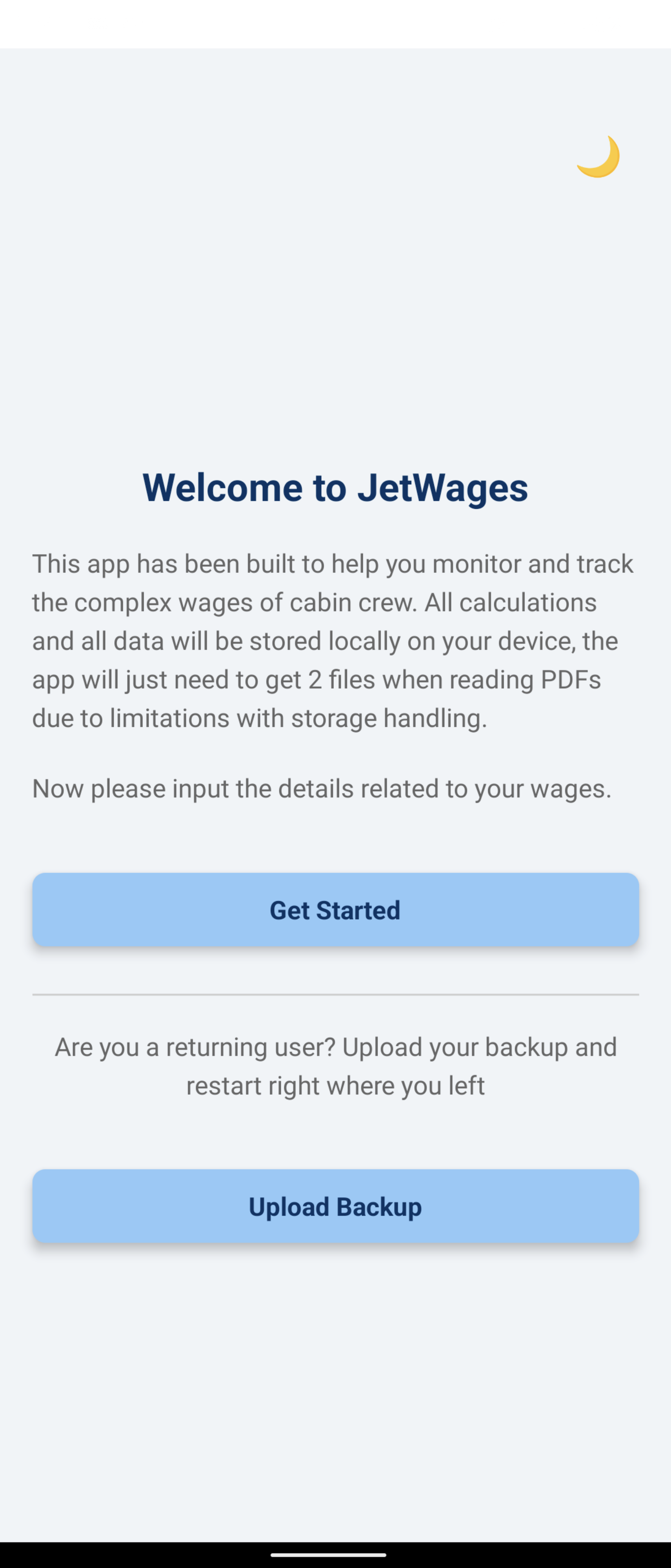 Welcome screen